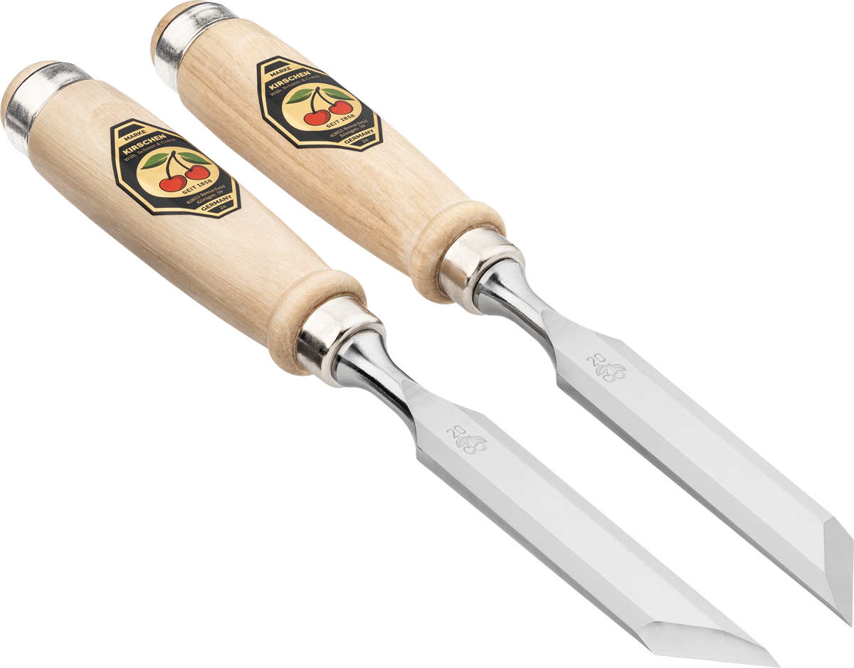 Stechbeitelpaar mit Weißbuchenheft R+L - mit schräger Schneide