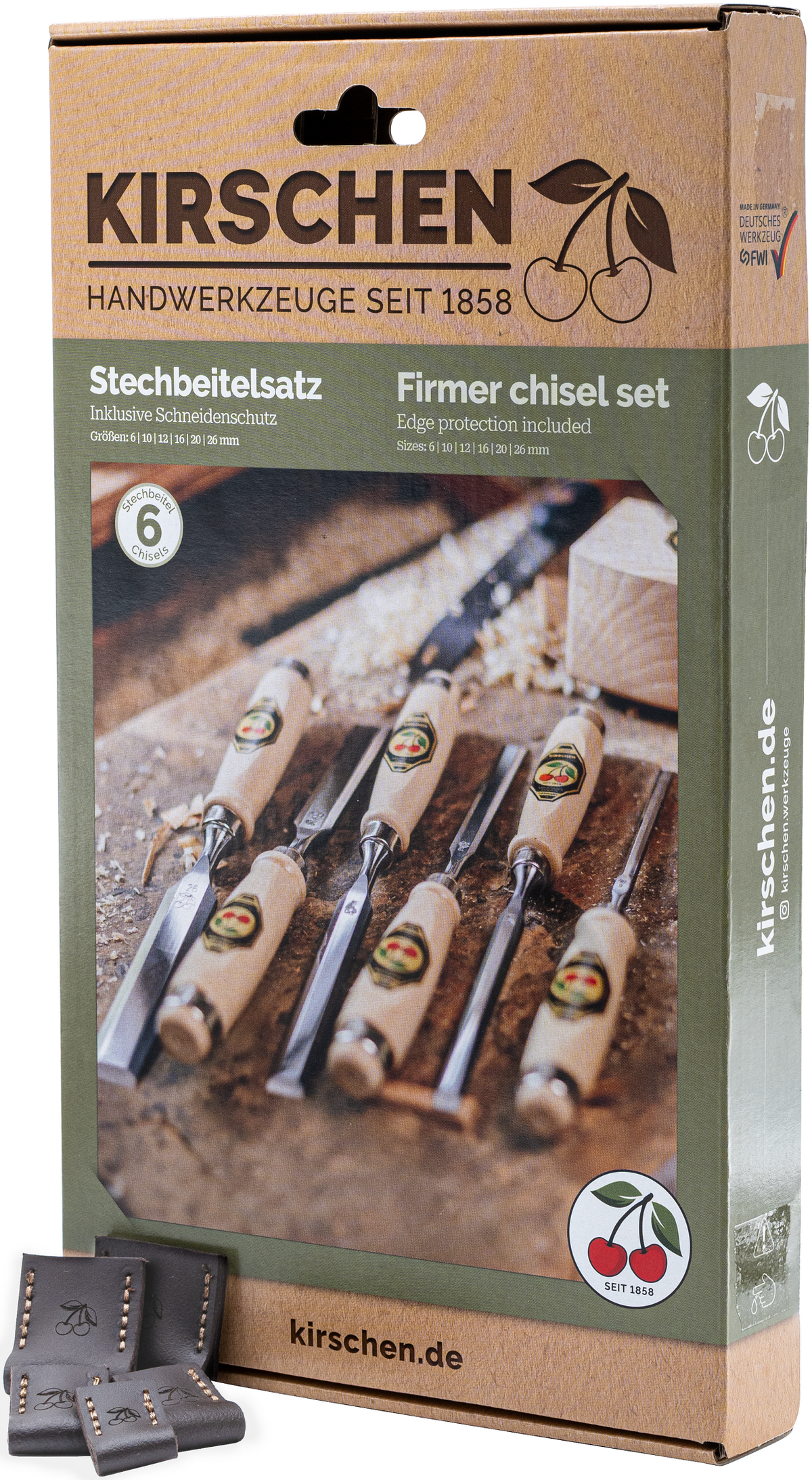 Stechbeitelsatz im Karton, 6-10-12-16-20-26 mm | Inkl. Leder-Schneidenschutz