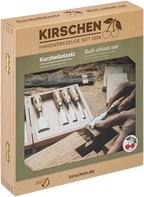 Kurzbeitelsatz im Holzkasten, 5-tlg. - mit Rotbuchenheft, 10-16-20-26-