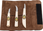 Schnitzmessersatz in Ledertasche, 3-tlg.