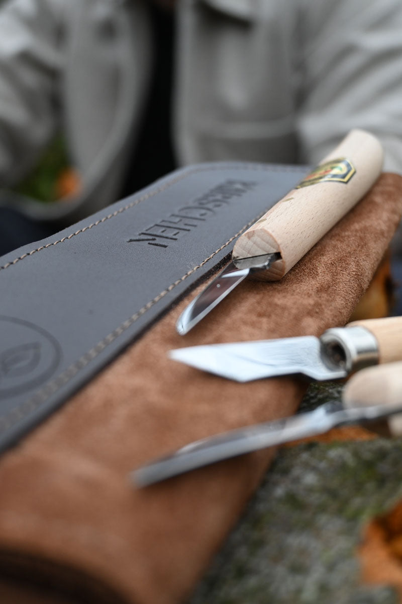 Schnitzmessersatz in Ledertasche, 3-tlg.
