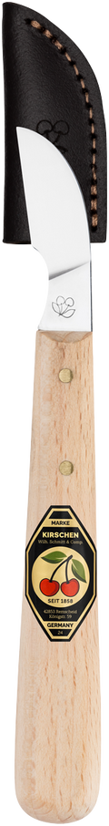 SATZ Kerbschnitzmesser mit Leder-Schneidenschutz - lange, schräge Schneide