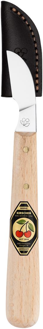SATZ Kerbschnitzmesser mit Leder-Schneidenschutz - lange, schräge Schneide