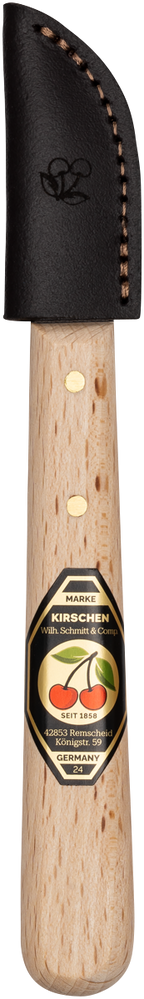 SATZ Kerbschnitzmesser mit Leder-Schneidenschutz - lange, schräge Schneide