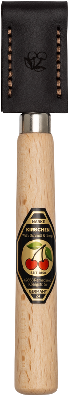 SATZ Kerbschnitzmesser mit Leder-Schneidenschutz - schmale, schräge Schneide