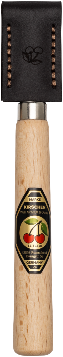 SATZ Kerbschnitzmesser mit Leder-Schneidenschutz - schmale, schräge Schneide