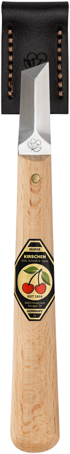 SATZ Kerbschnitzmesser mit Leder-Schneidenschutz - dreischneidige Schneide