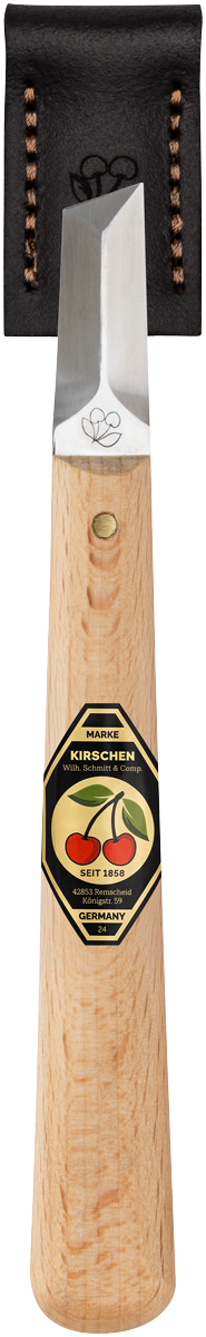 SATZ Kerbschnitzmesser mit Leder-Schneidenschutz - dreischneidige Schneide