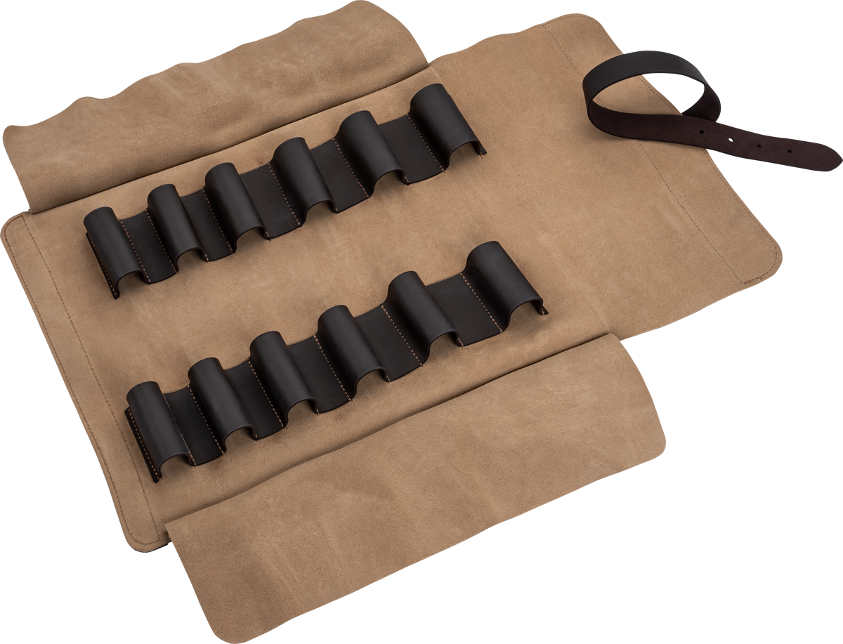 Leder-Rolltasche, leer - für Stechbeitel und Bildhauer, 12 Fächer