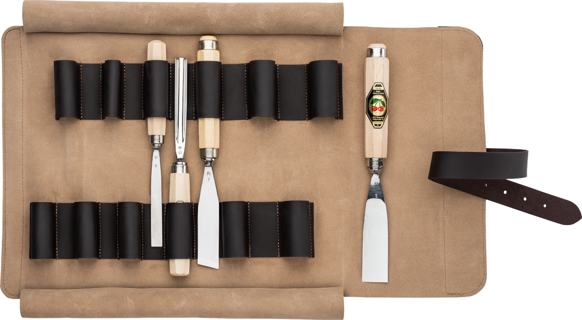 Leder-Rolltasche, leer - für Stechbeitel und Bildhauer, 12 Fächer