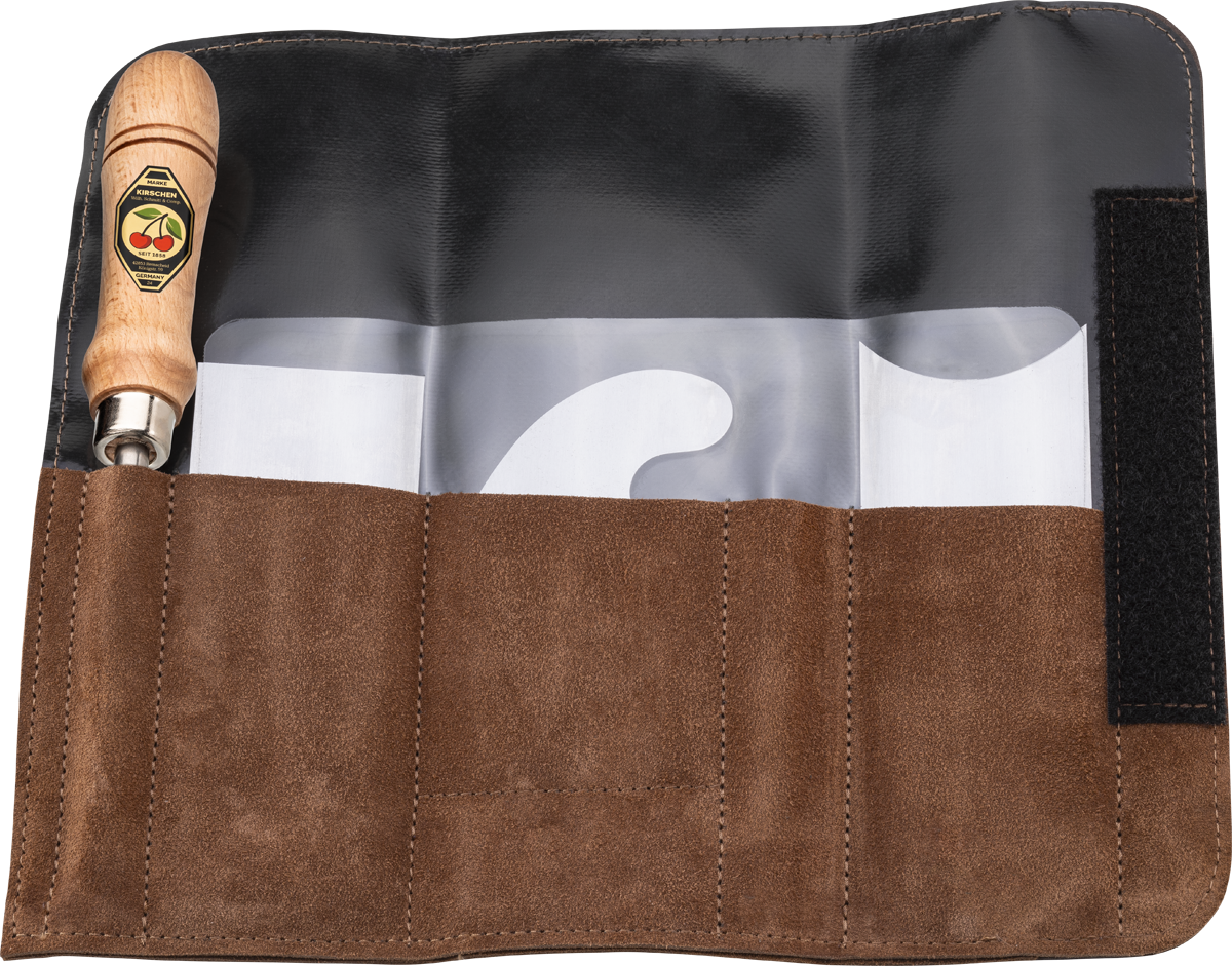 Ziehklingensatz, 4-teilig - In Veloursleder-Tasche, inkl. Ziehklingenstahl