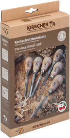 Kerbschnitzbeitelsatz im Karton, 6-tlg. - mit Rotbuchenheft, Birnenform